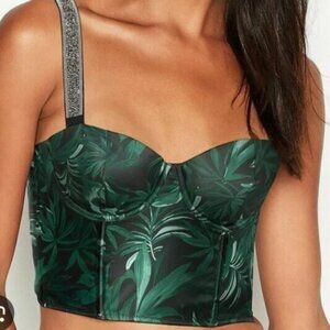 Victoria's Secret Very Sexy TROPICAL PALM ZIP Side Corset Bustier Bra Top 32D